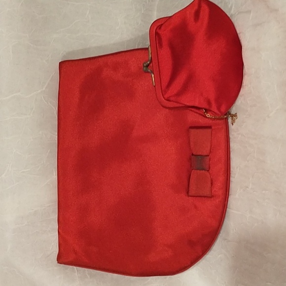 Vintage MM Red Evening Bag And Floral Blue Handbag - Picture 3 of 10